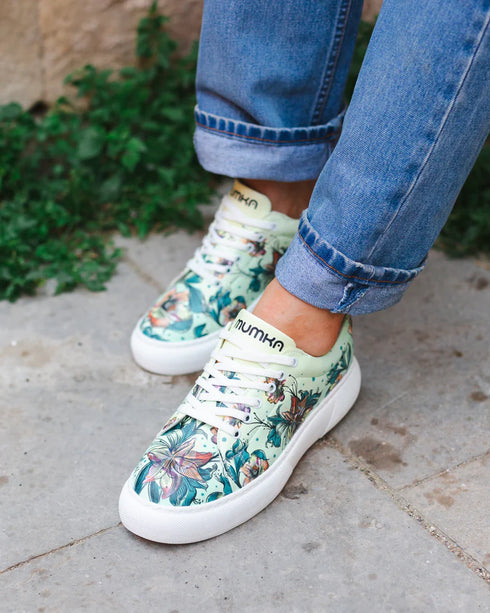 Sneakersy na platformie - Kwiaty w Zieleni