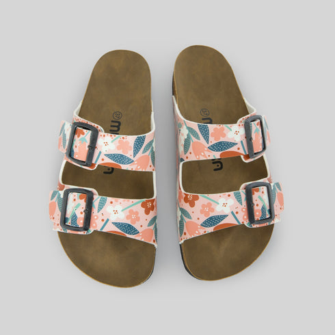 Klapki w kwiaty w różu i bieli wyprofilowane - Mumka Shoes Polska