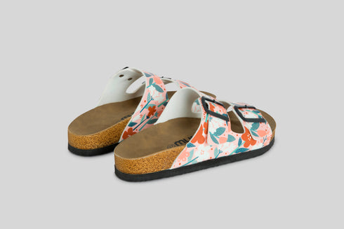 Klapki w kwiaty w różu i bieli wyprofilowane - Mumka Shoes Polska